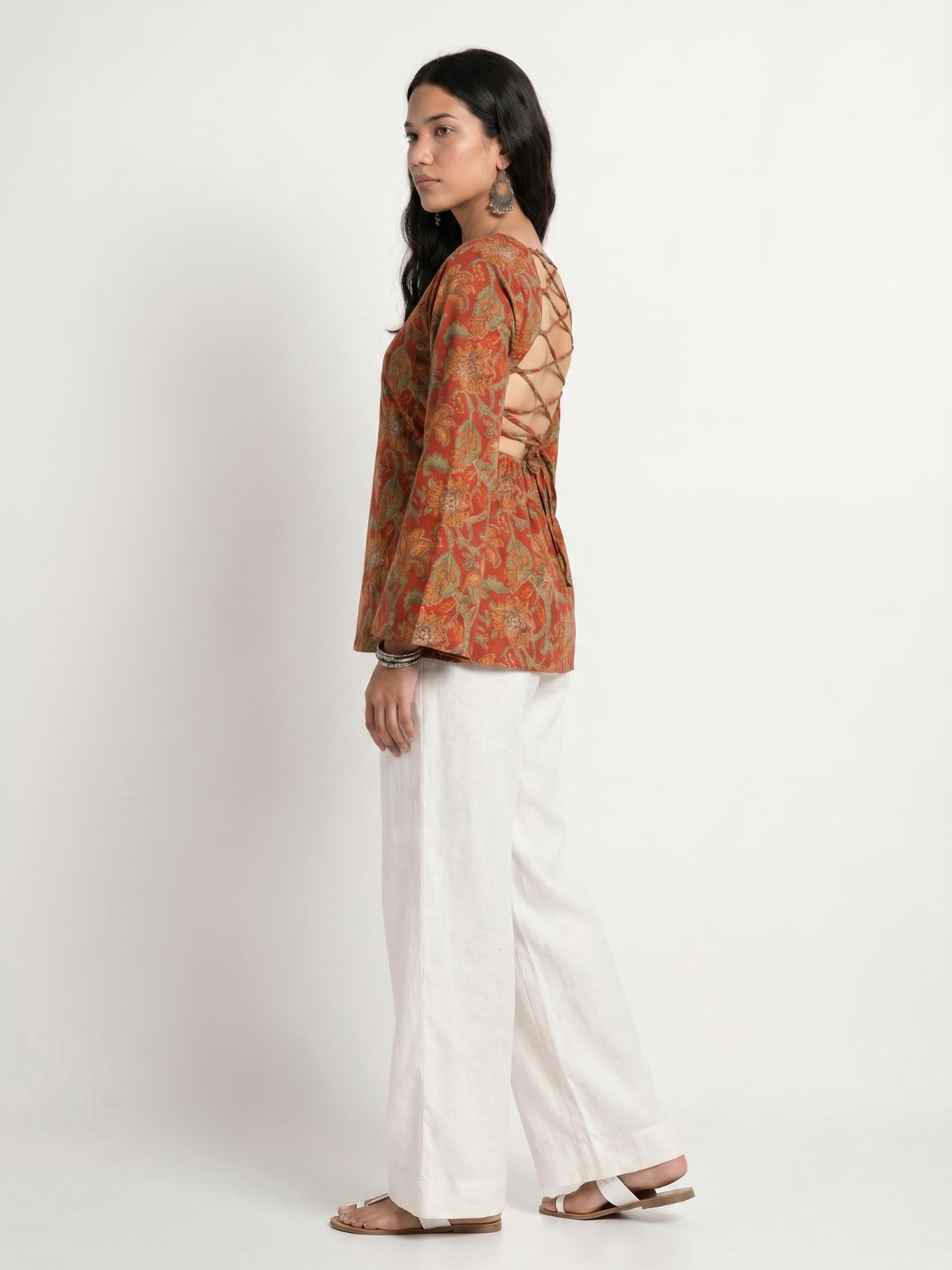 Kareen Backless Sleeved Corset Kurti Top