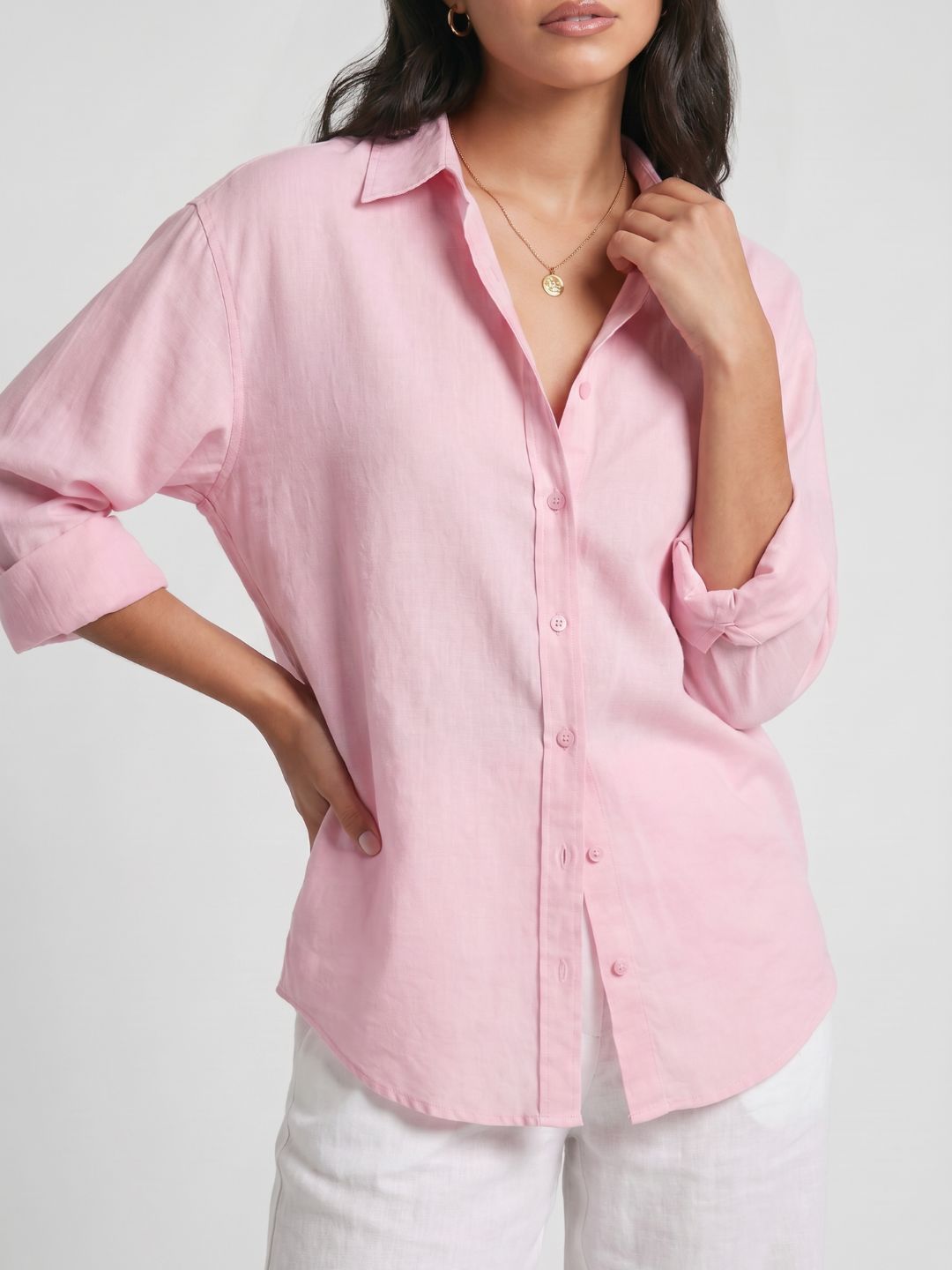 Oversized Pink Linen Shirt
