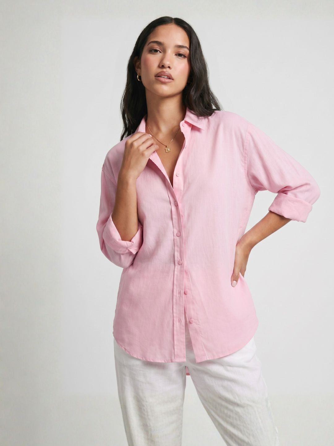 Oversized Pink Linen Shirt