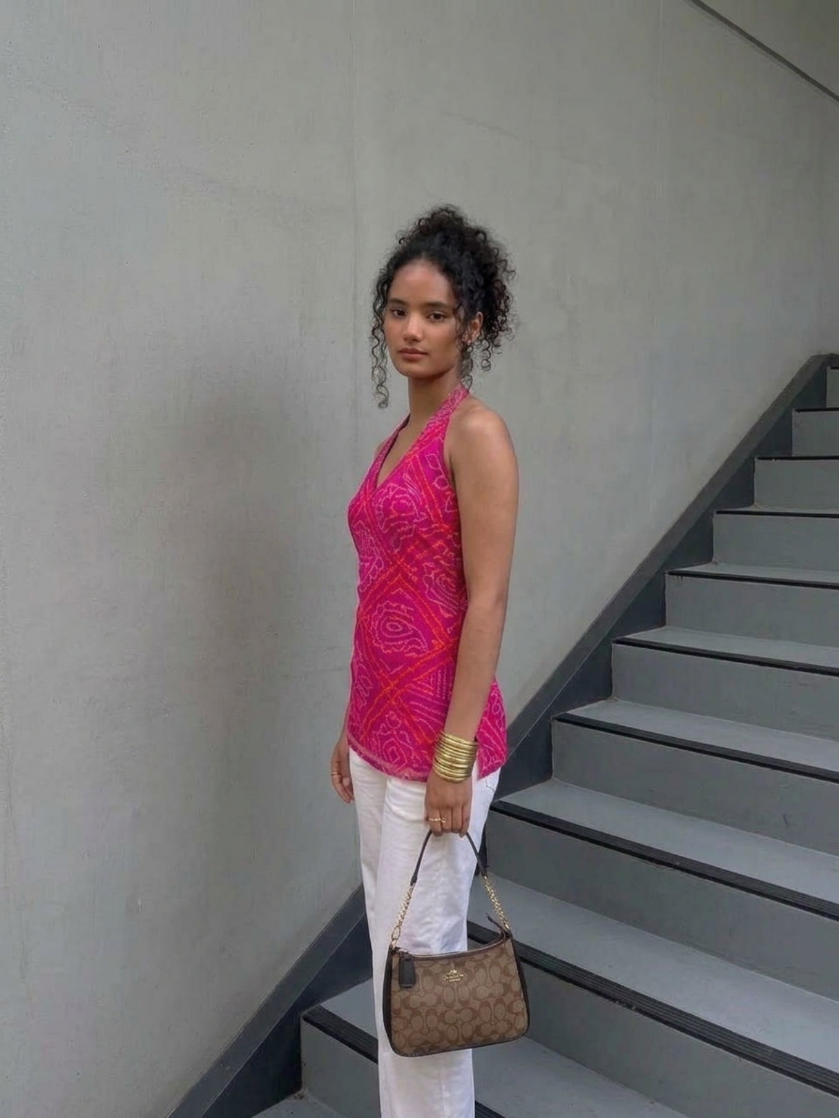 Rang Bandhani Halter Neck Corset Kurti