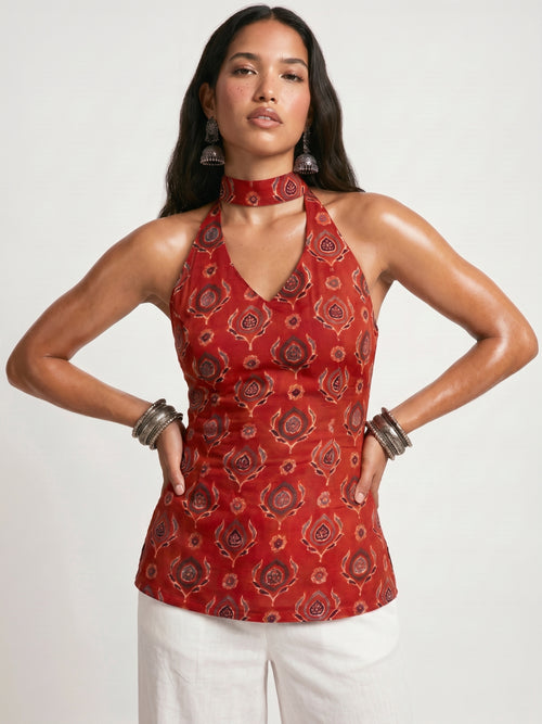 Ambar Keyhole Halter Kurti Top