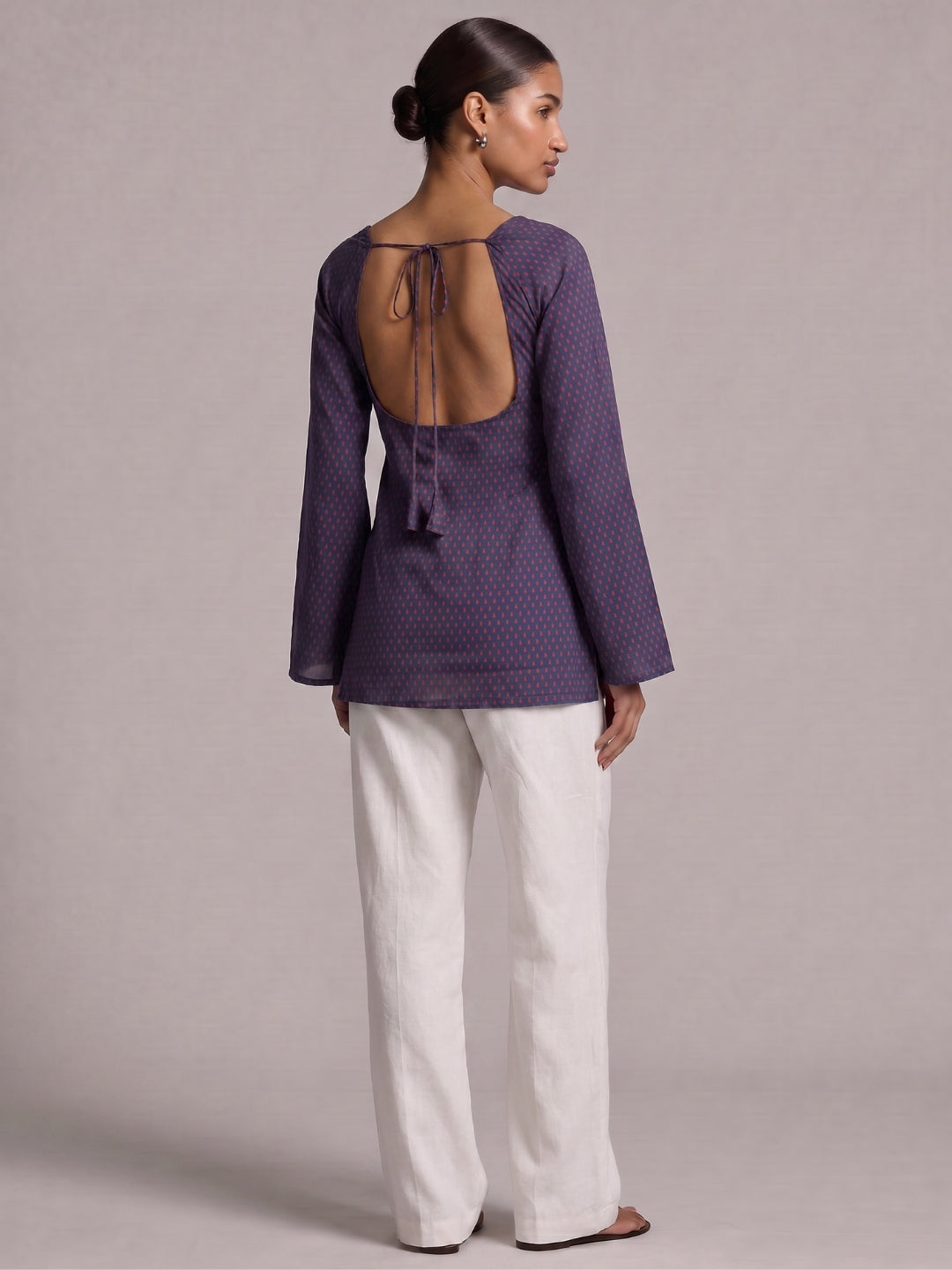 Karima Sleeved Open-Back Kurti Top