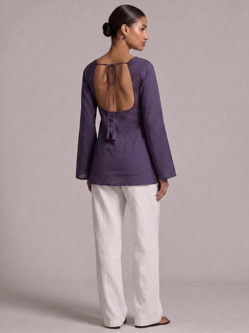 Karima Sleeved Open-Back Kurti Top