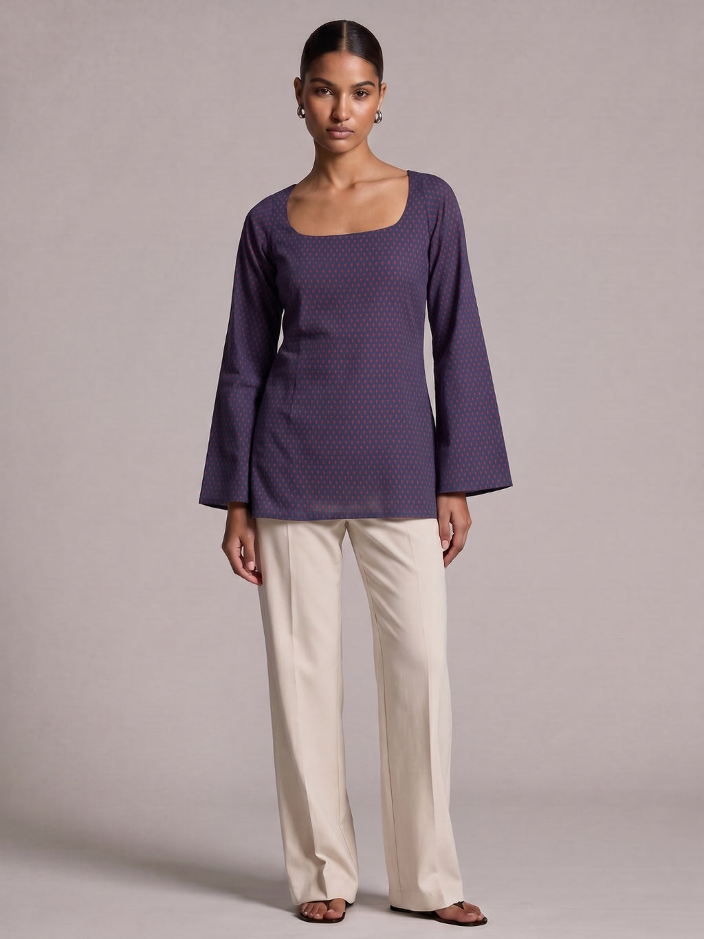 Karima Sleeved Open-Back Kurti Top