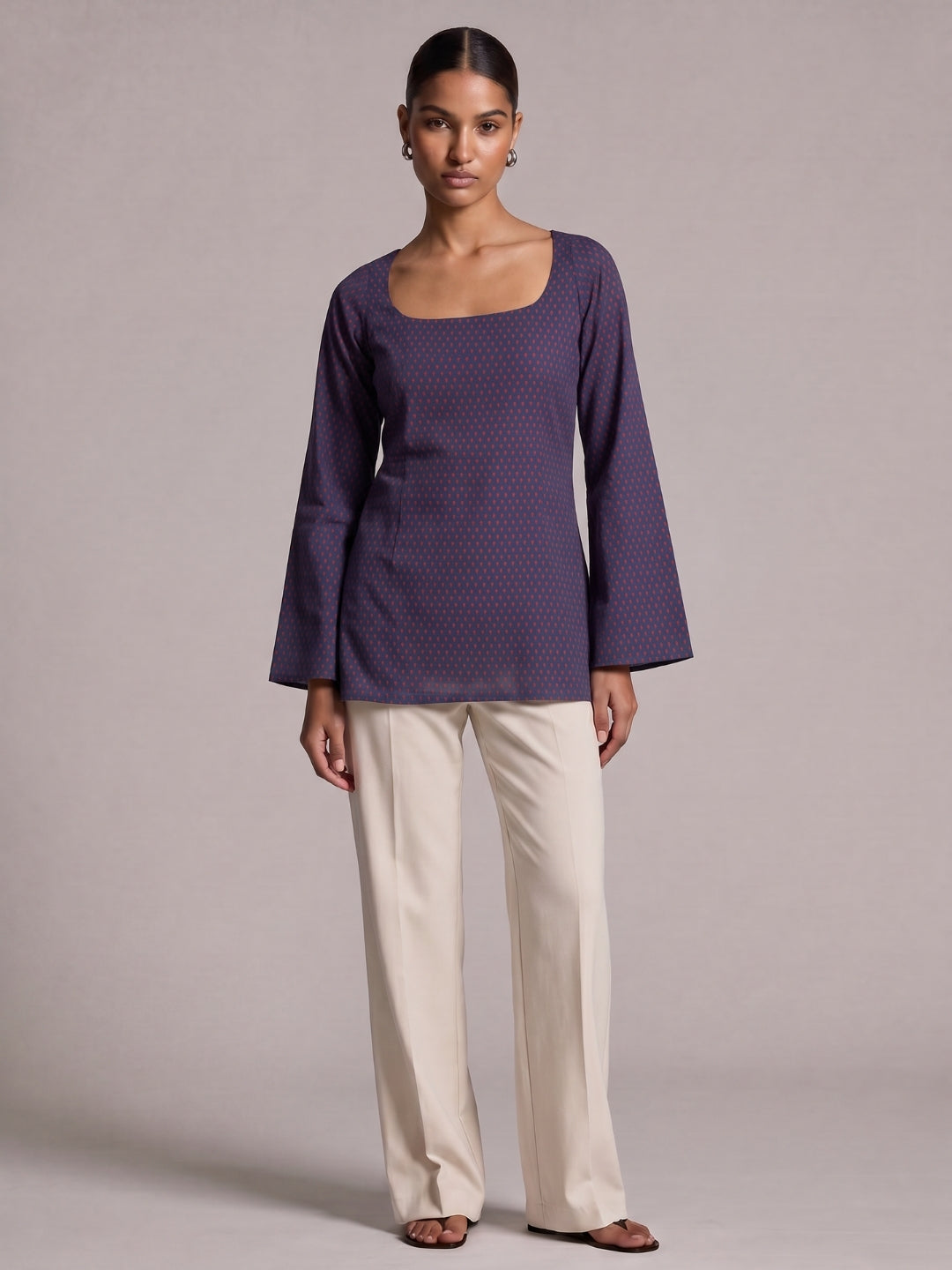 Karima Sleeved Open-Back Kurti Top