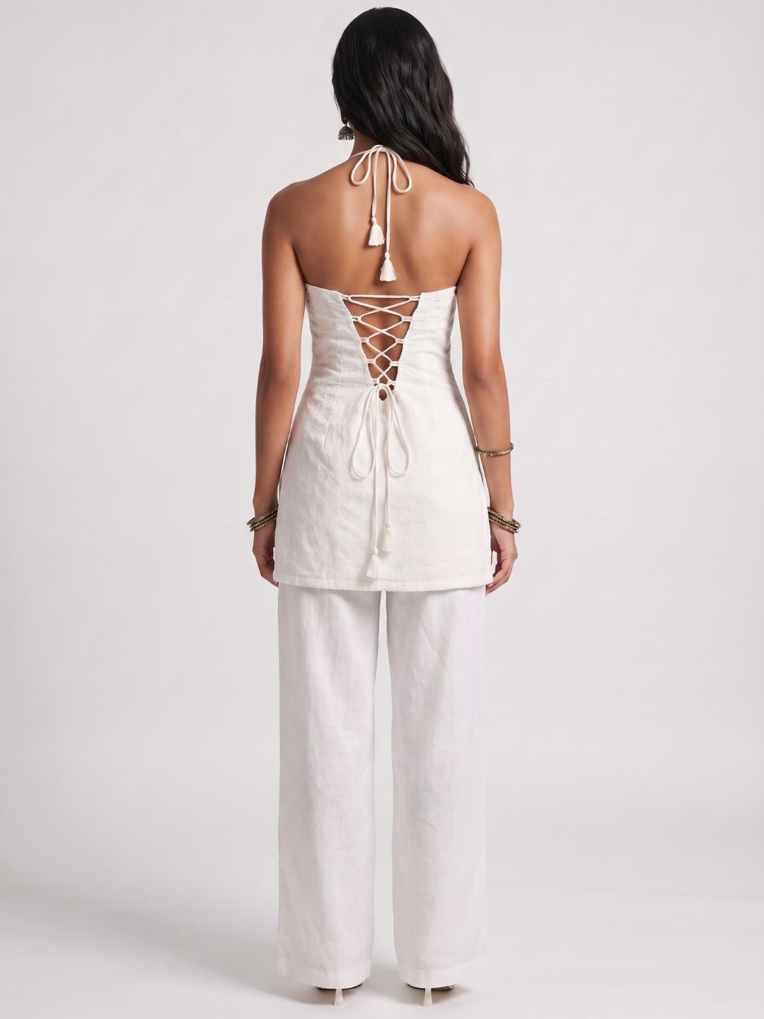 Hans Off-White Corset Kurti Top