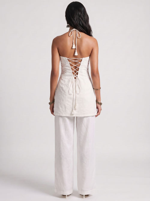 Hans Off-White Corset Kurti Top
