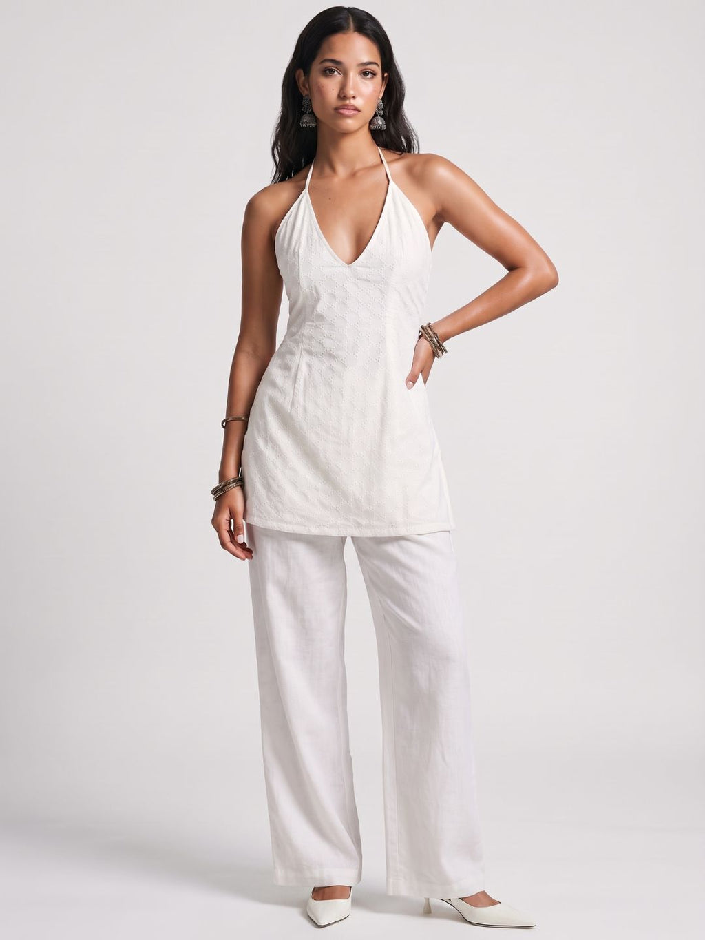 Hans Off-White Corset Kurti Top