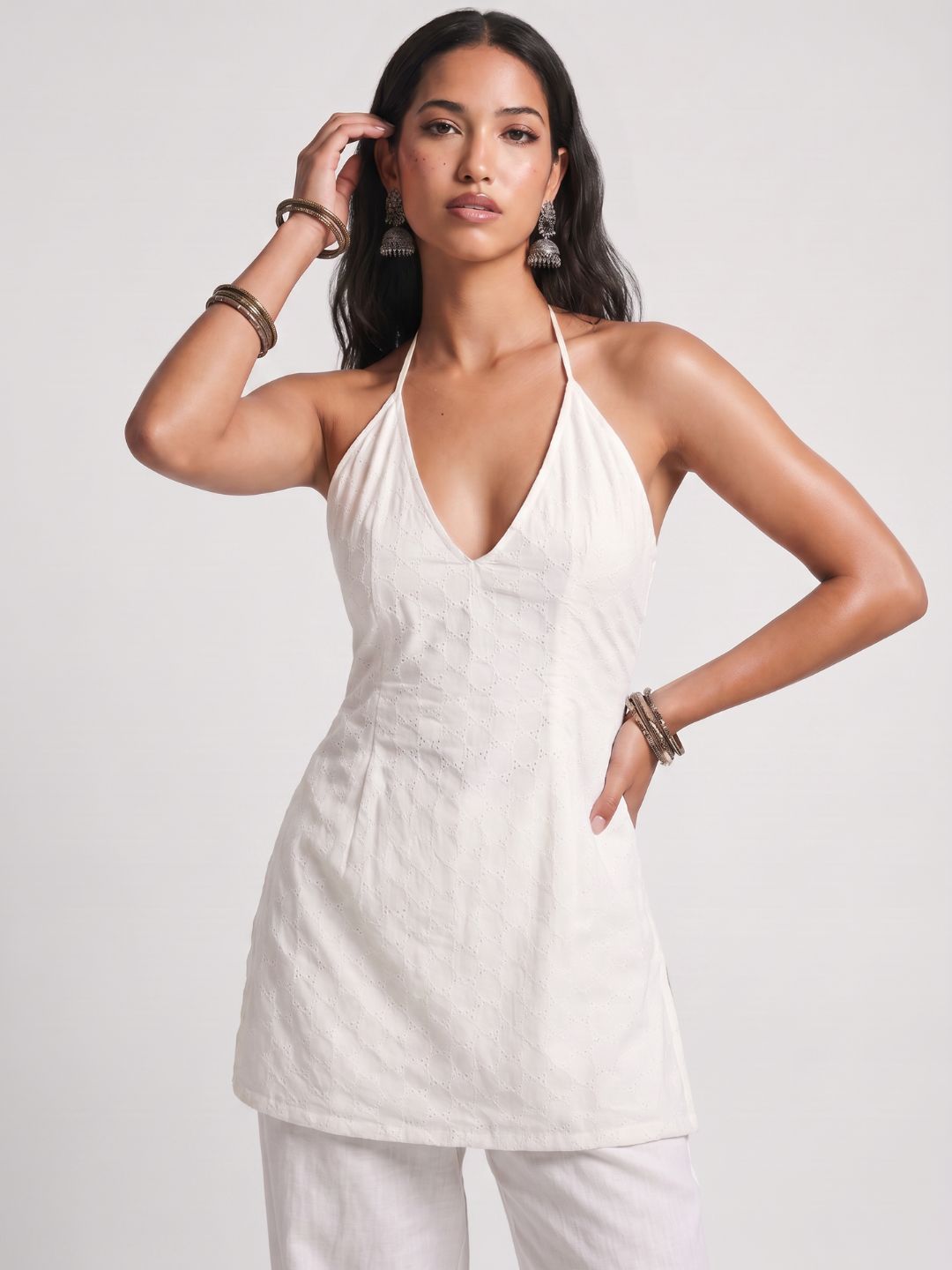 Hans Off-White Corset Kurti Top