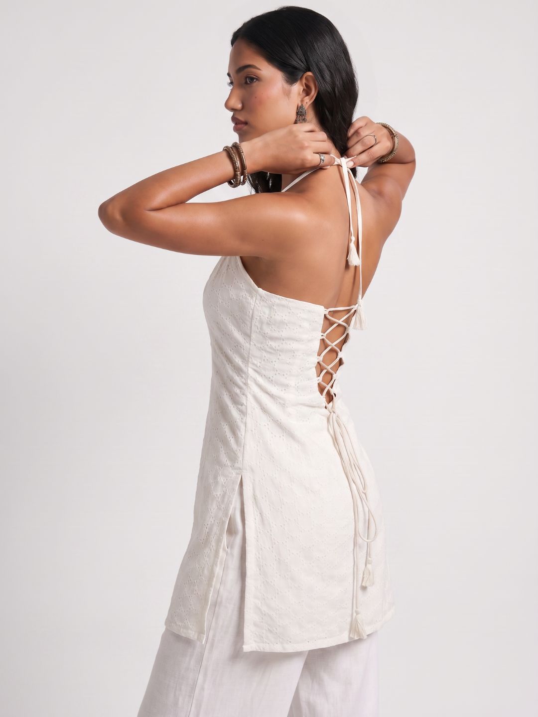 Hans Off-White Corset Kurti Top