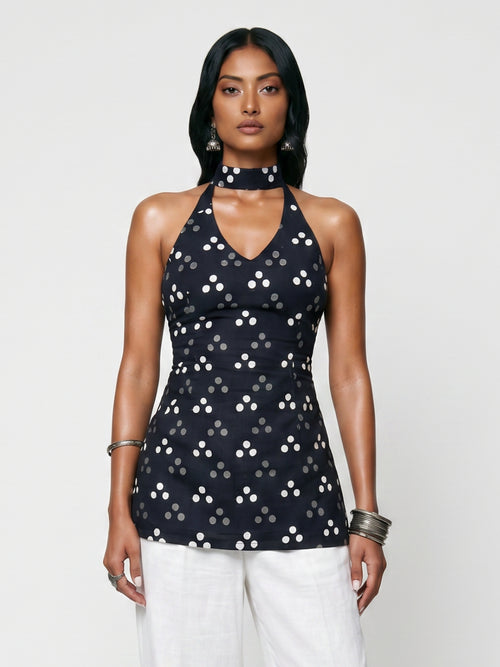 Haya Keyhole Halter Kurti Top
