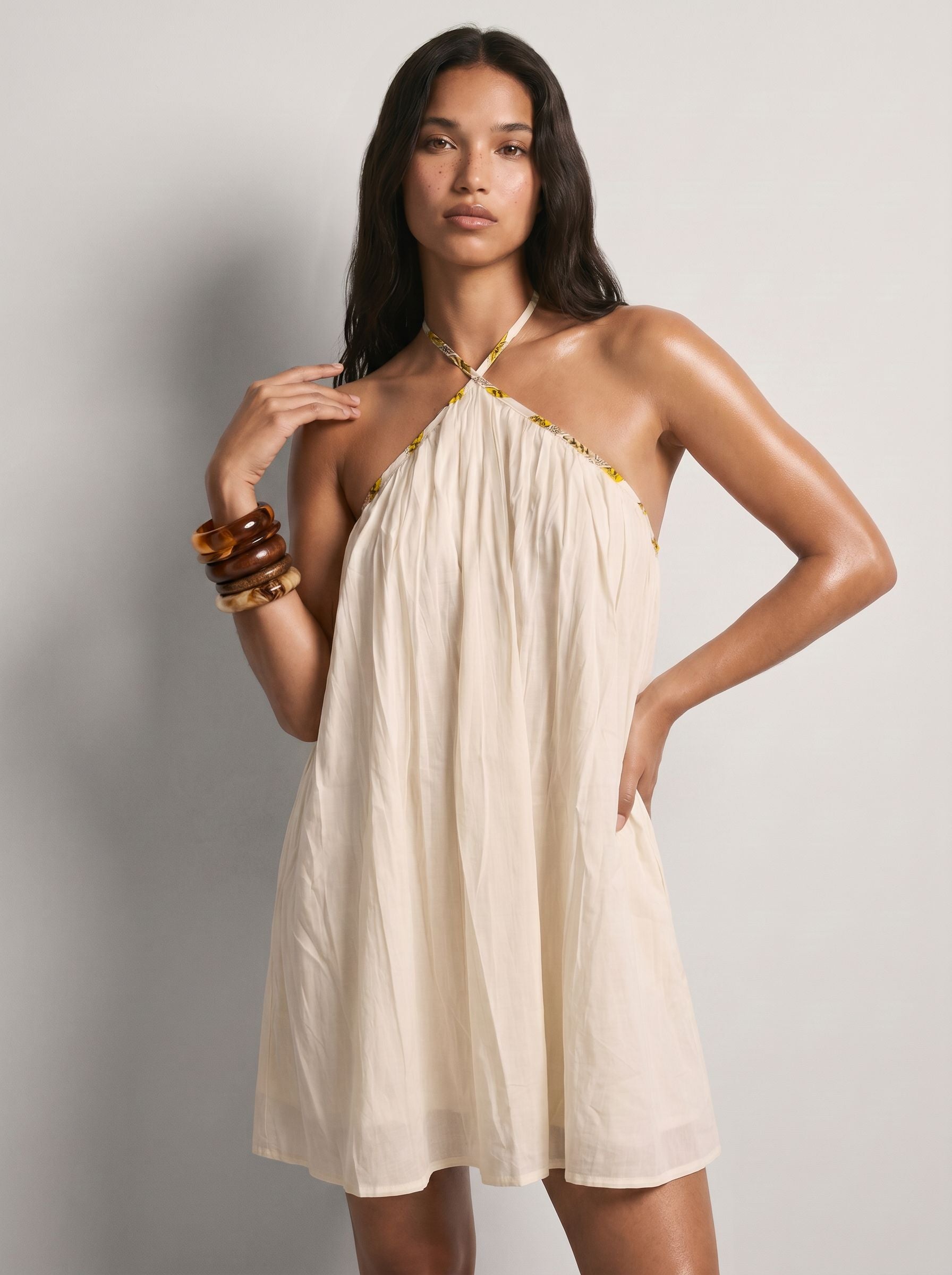 Dhoop Neck Tie Short Dress