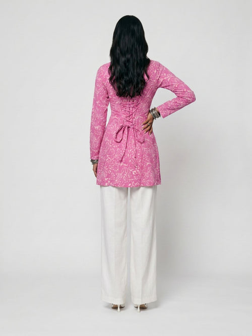 Jasmin Pink Full Sleeve Structured Kurti Top