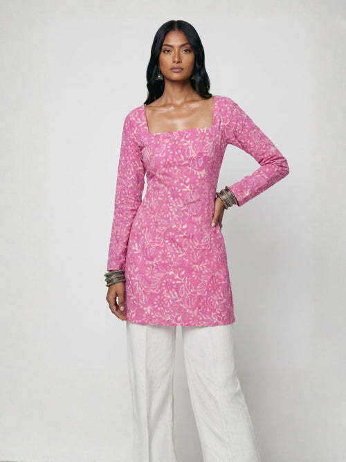 Jasmin Pink Full Sleeve Structured Kurti Top