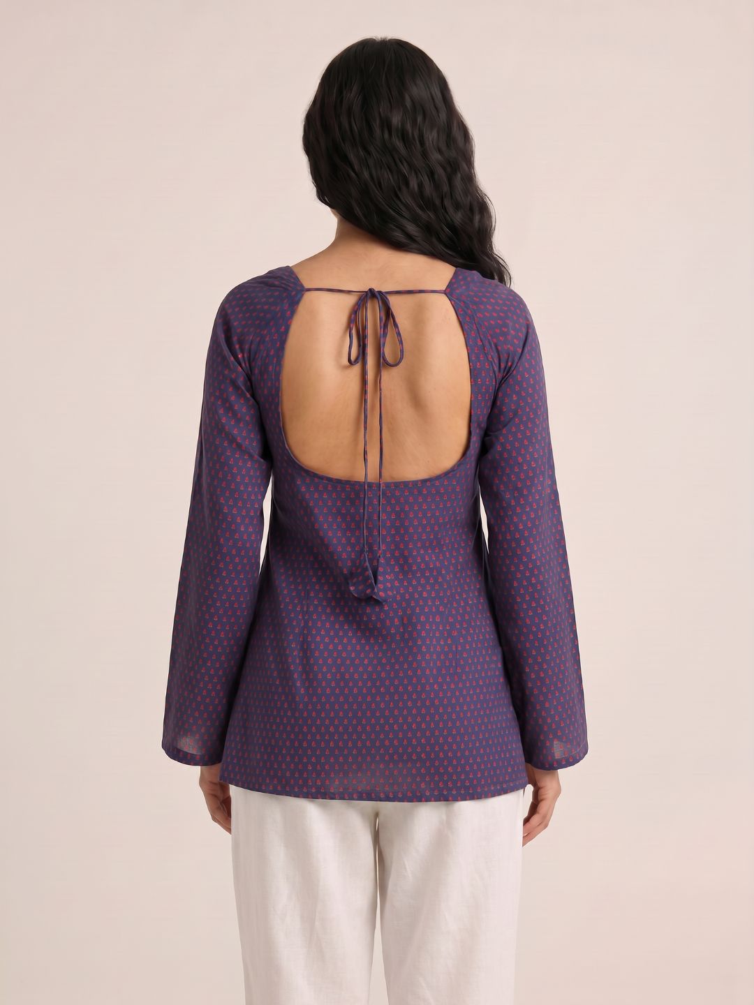 Karima Sleeved Open-Back Kurti Top