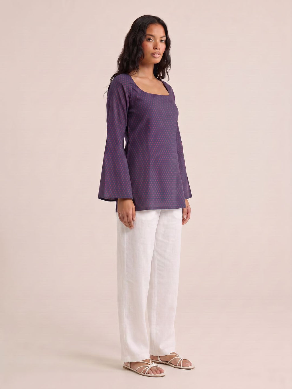 Karima Sleeved Open-Back Kurti Top