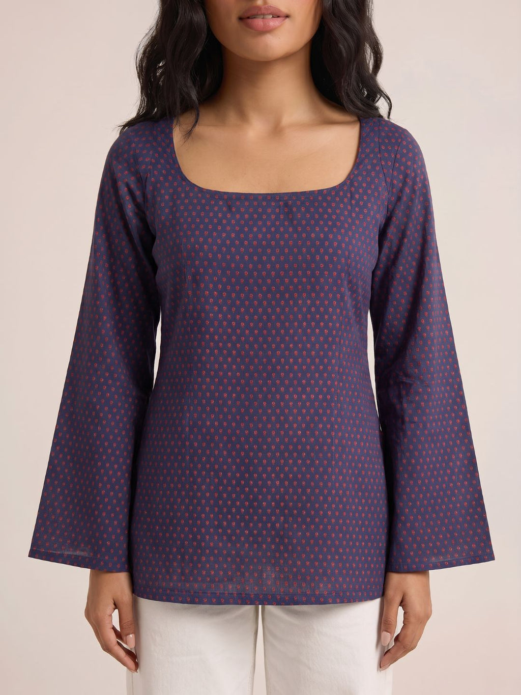 Karima Sleeved Open-Back Kurti Top