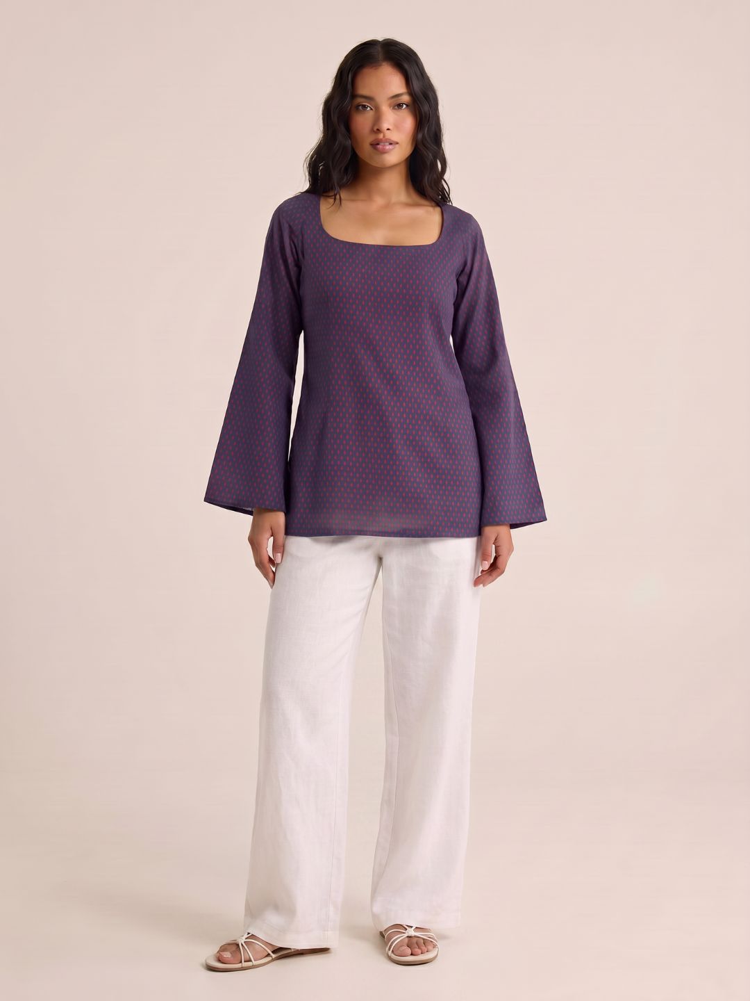 Karima Sleeved Open-Back Kurti Top