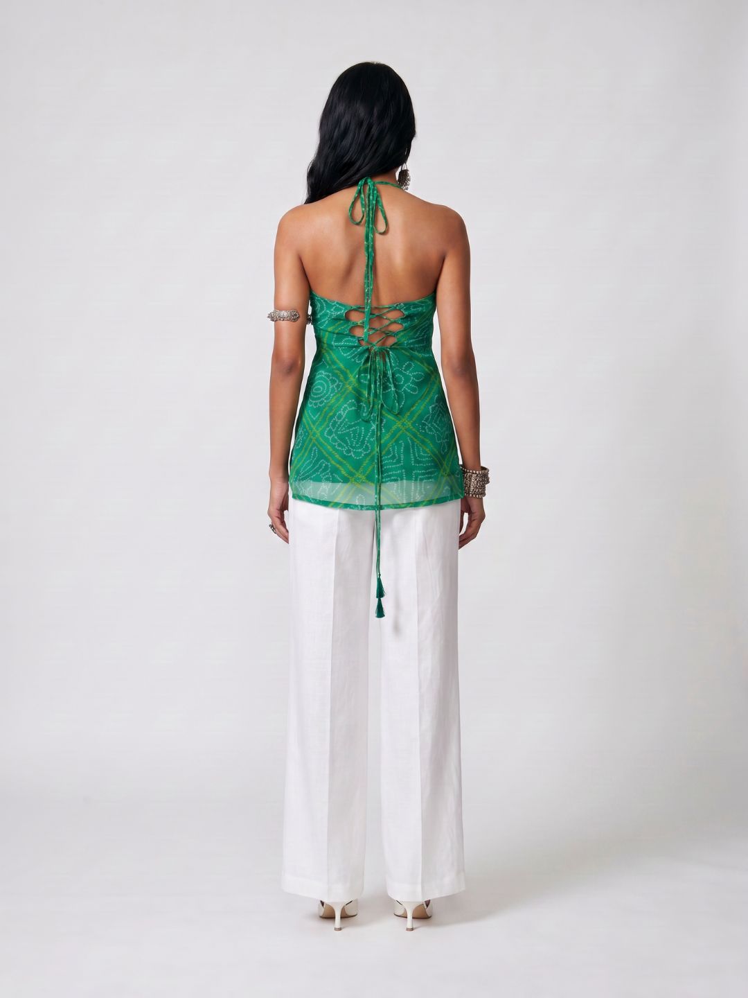 Leela Bandhani Halter Neck Corset Kurti Top