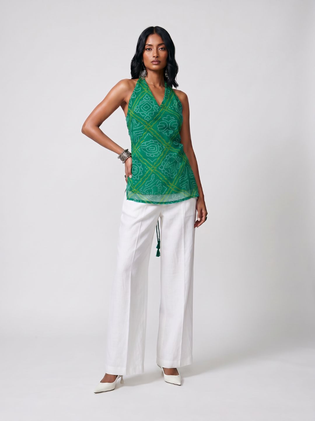 Leela Bandhani Halter Neck Corset Kurti Top