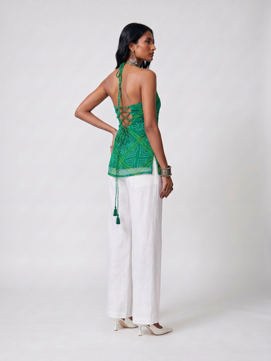 Leela Bandhani Halter Neck Corset Kurti Top