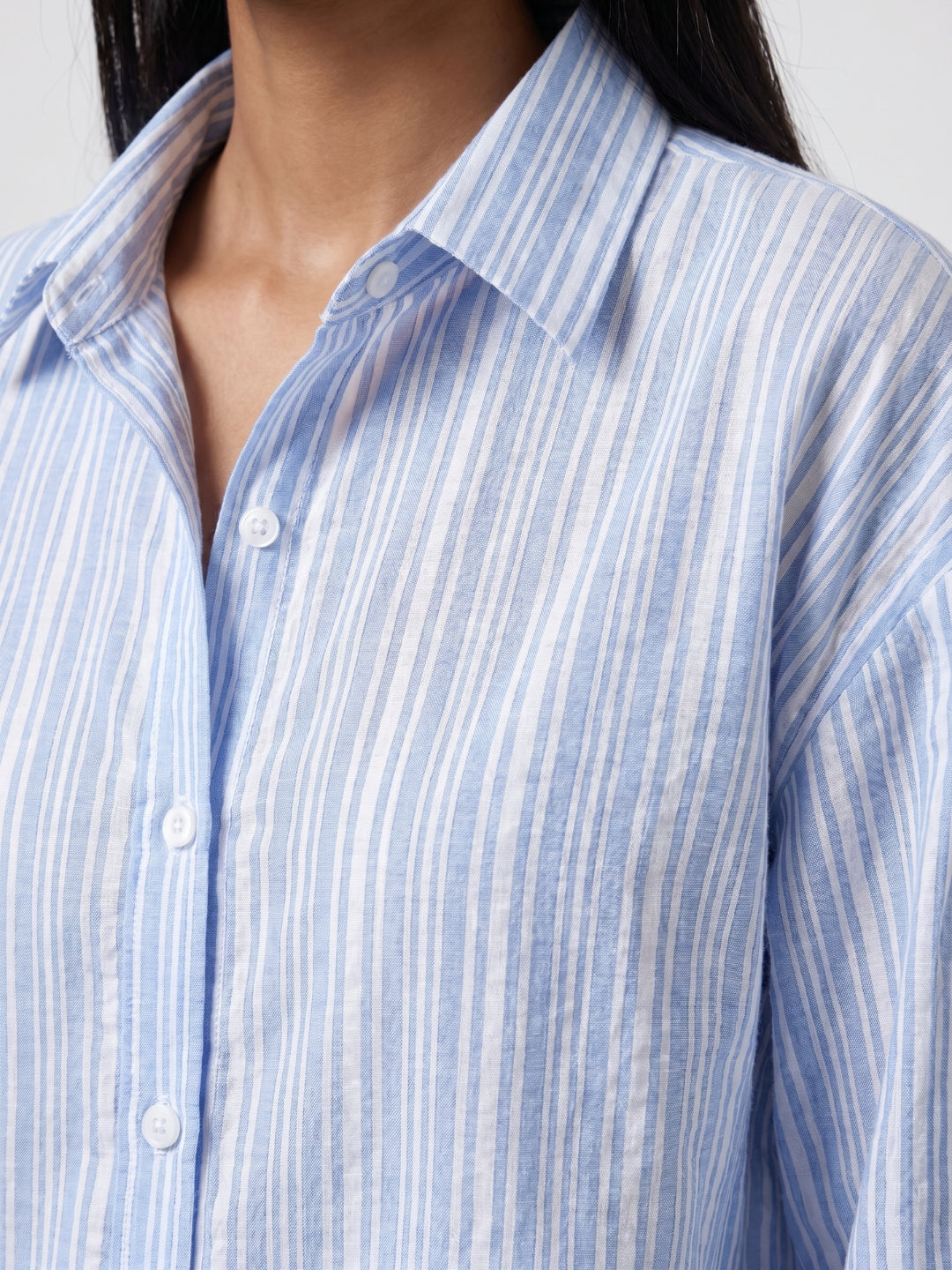 Oversized Striped Linen Crop Shirt