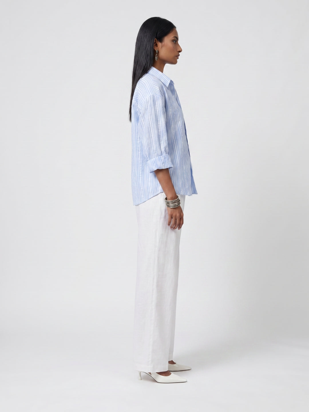 Oversized Striped Linen Crop Shirt