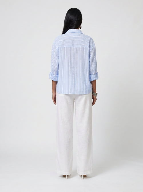 Oversized Striped Linen Crop Shirt