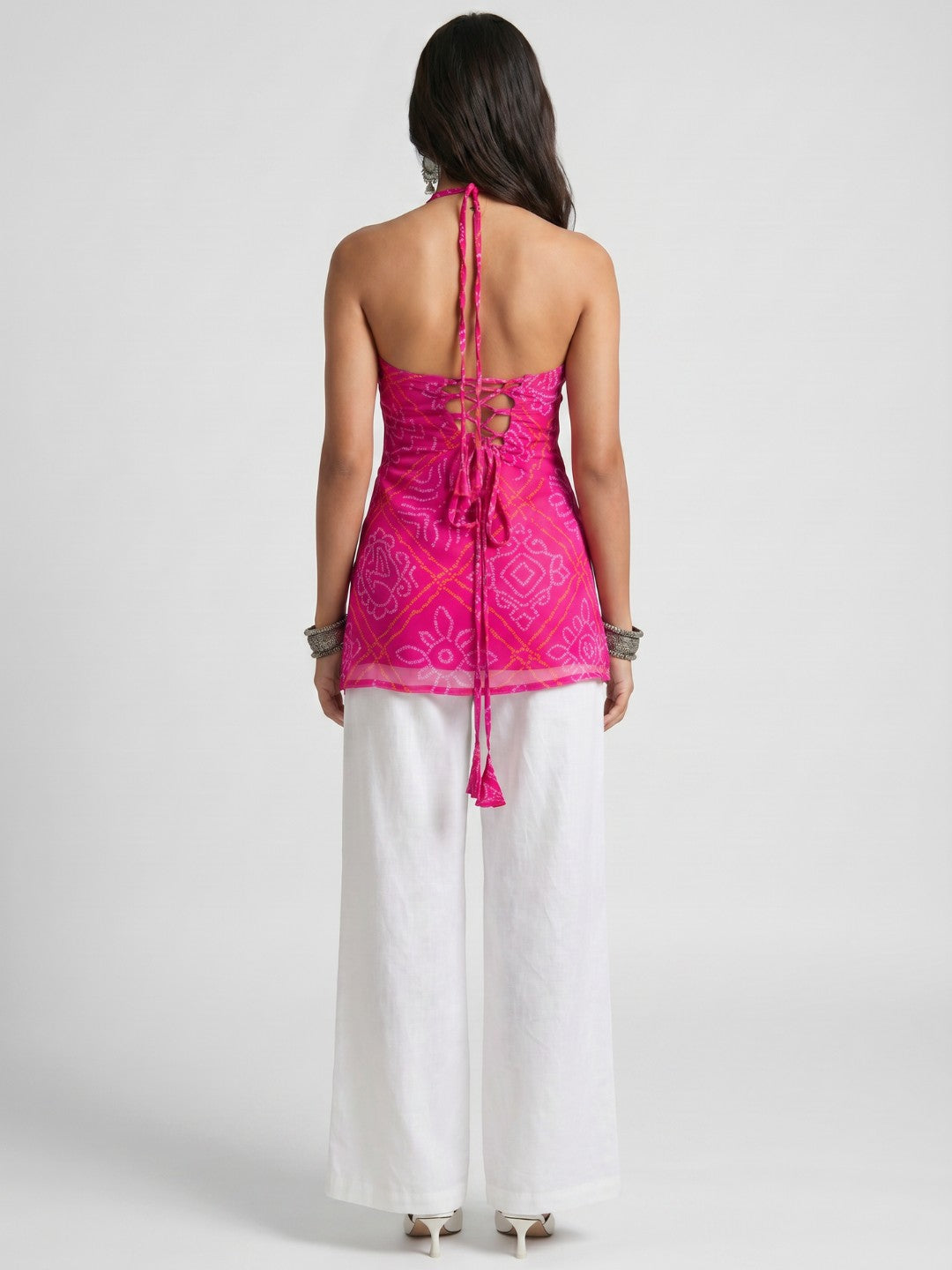 Rang Bandhani Halter Neck Corset Kurti Top