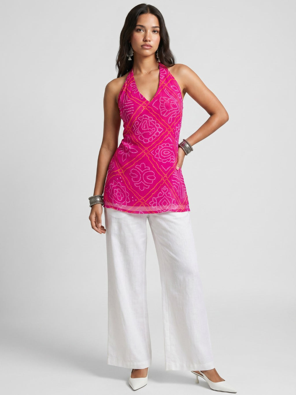 Rang Bandhani Halter Neck Corset Kurti Top