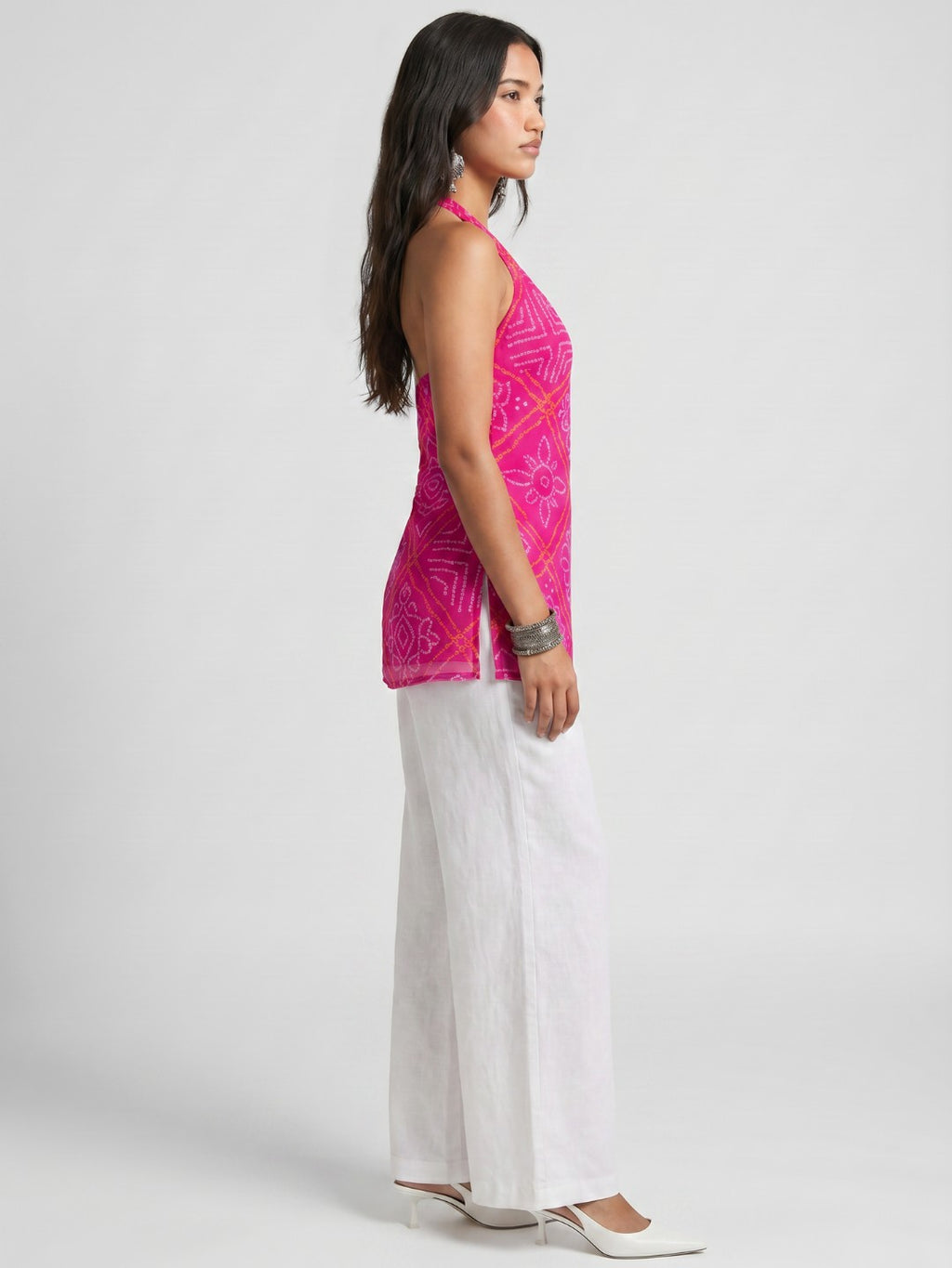 Rang Bandhani Halter Neck Corset Kurti Top