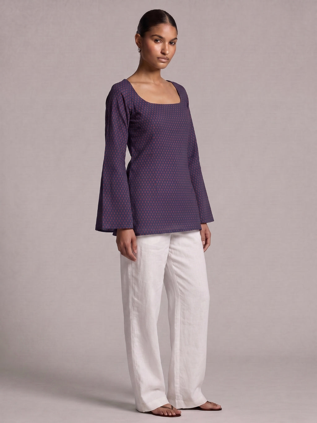 Karima Sleeved Open-Back Kurti Top