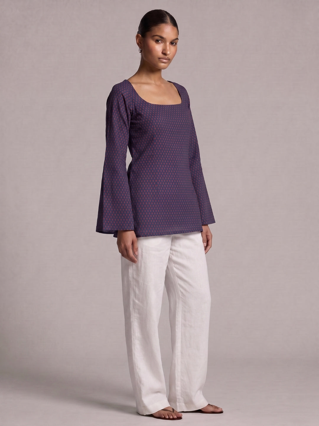 Karima Sleeved Open-Back Kurti Top