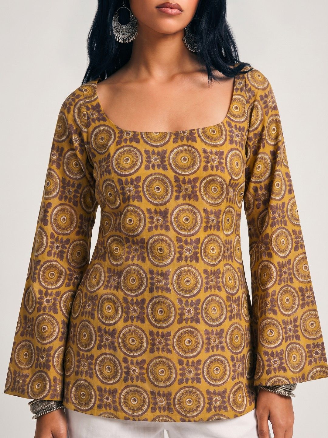 Tarini Sleeved Open-Back Kurti Top