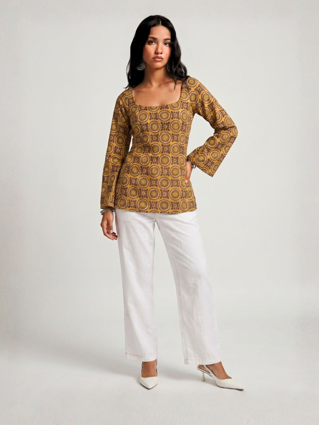 Tarini Sleeved Open-Back Kurti Top
