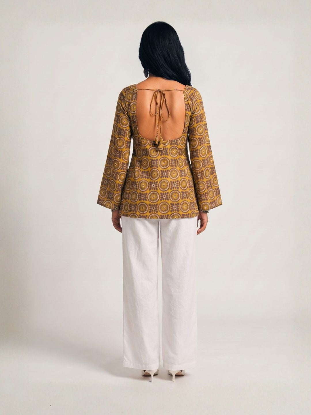 Tarini Sleeved Open-Back Kurti Top